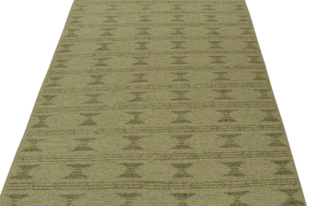 Scandinavian Rug With Geometric Patterns In Tones Of Green 9X12