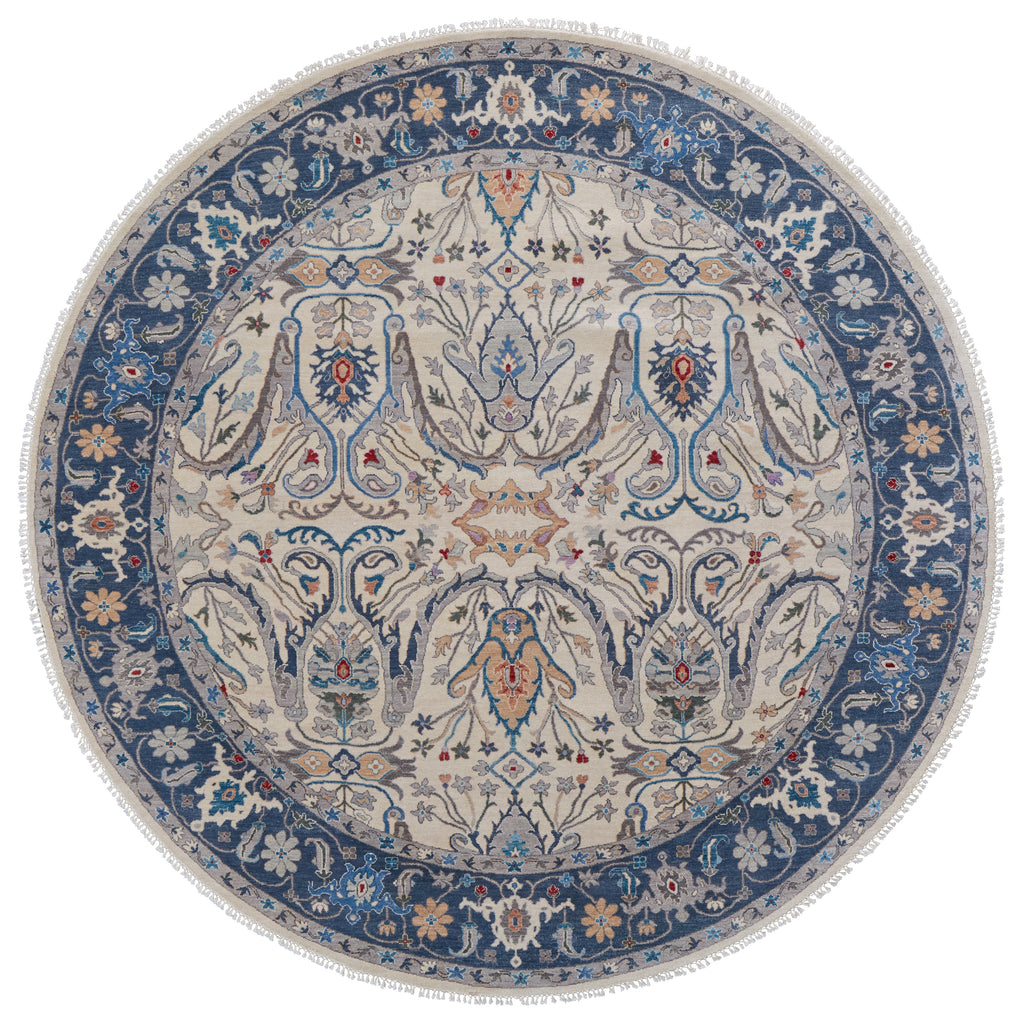 Bhatia Traditional Oriental Ivory Blue Tan Area Rug (9' x 9')