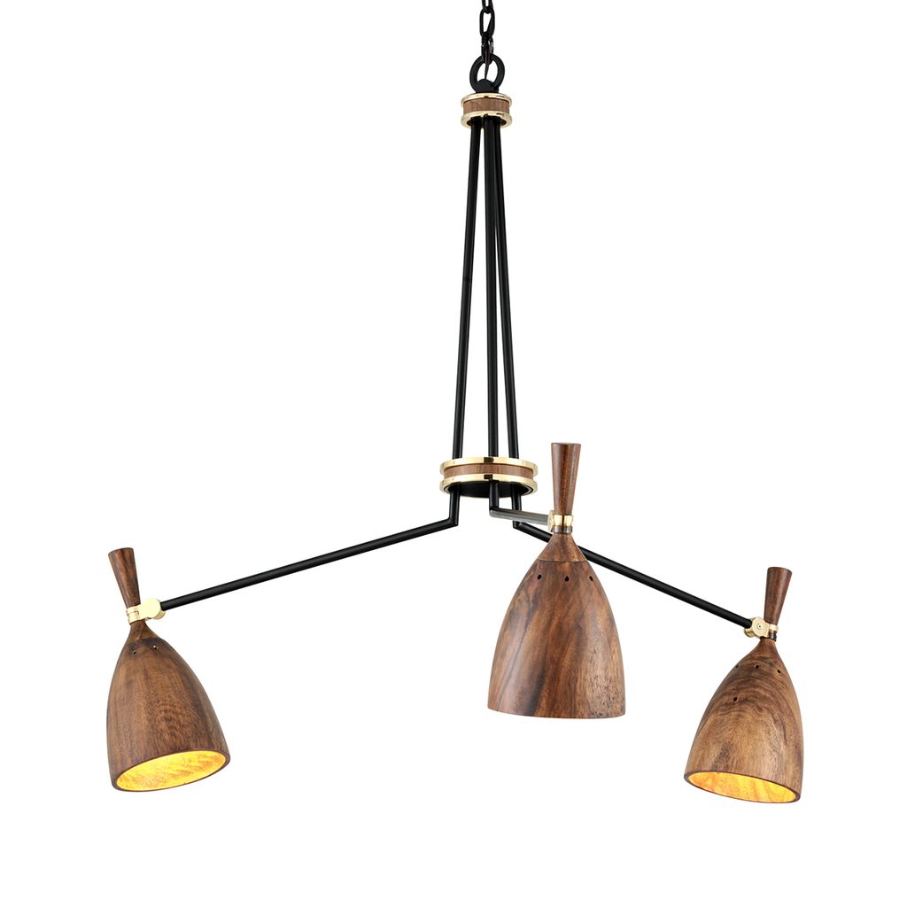 Utopia Chandelier 36" - Black Brass Acacia Wood Shades