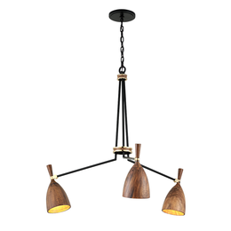 Utopia Chandelier 36" - Black Brass Acacia Wood Shades