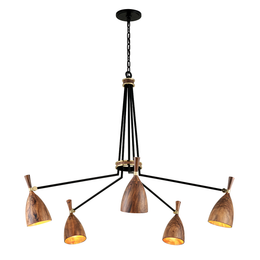 Utopia Chandelier 41" - Black Brass Acacia Wood Shades