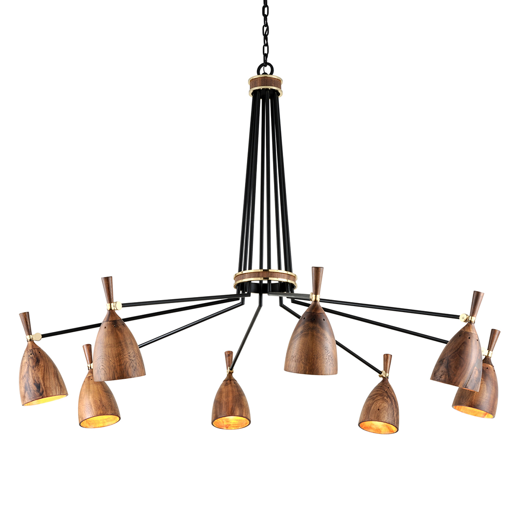 Utopia Chandelier 47" - Black Brass Acacia Wood Shades