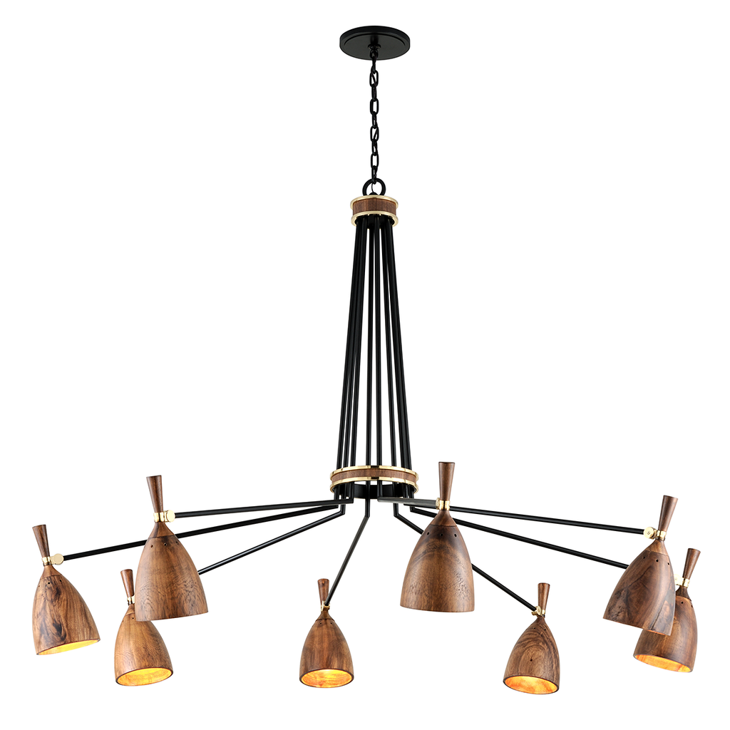 Utopia Chandelier 47" - Black Brass Acacia Wood Shades