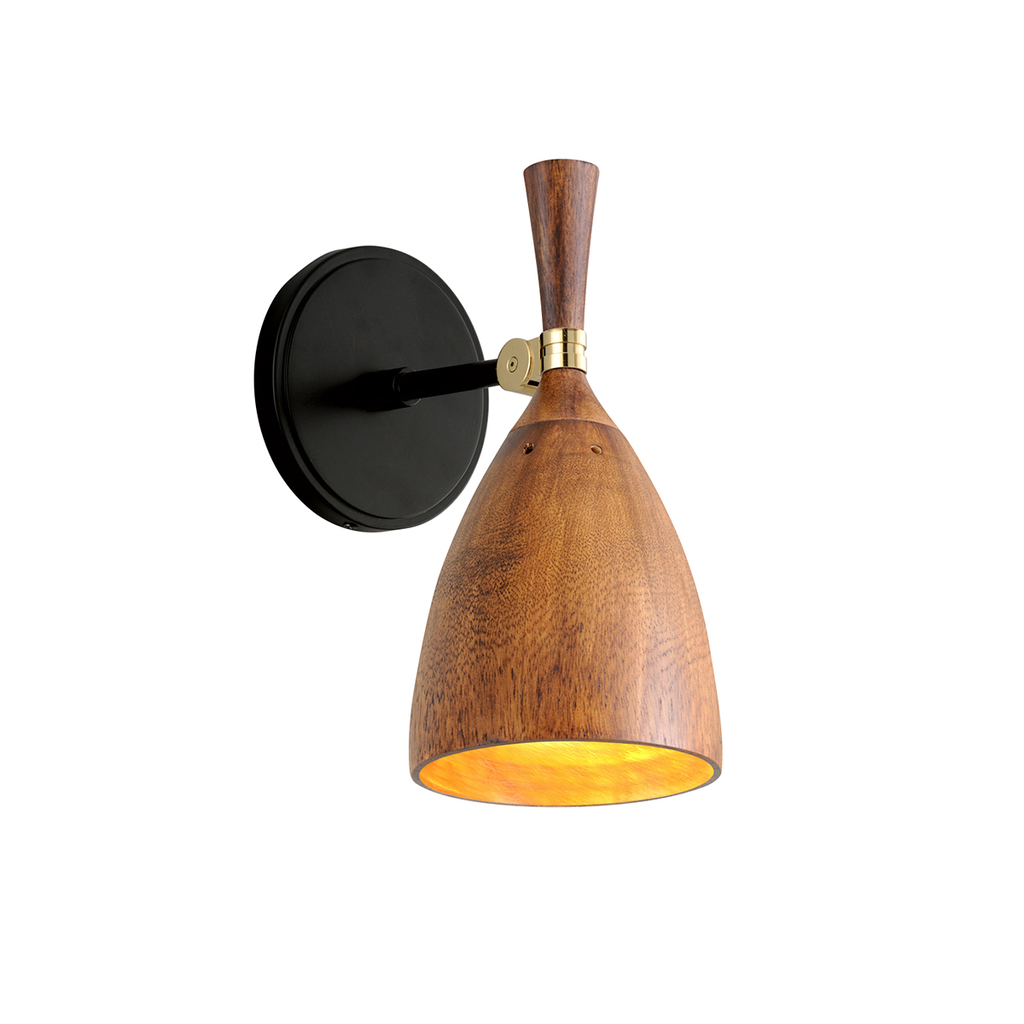 Utopia Wall Sconce - Black Brass Acacia Wood Shades