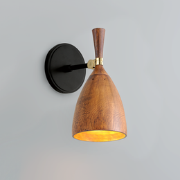 Utopia Wall Sconce - Black Brass Acacia Wood Shades