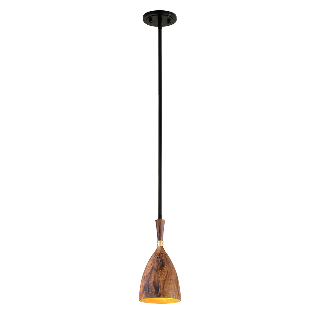 Utopia Pendant - Black Brass Acacia Wood Shades