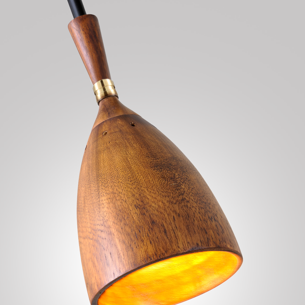 Utopia Pendant - Black Brass Acacia Wood Shades