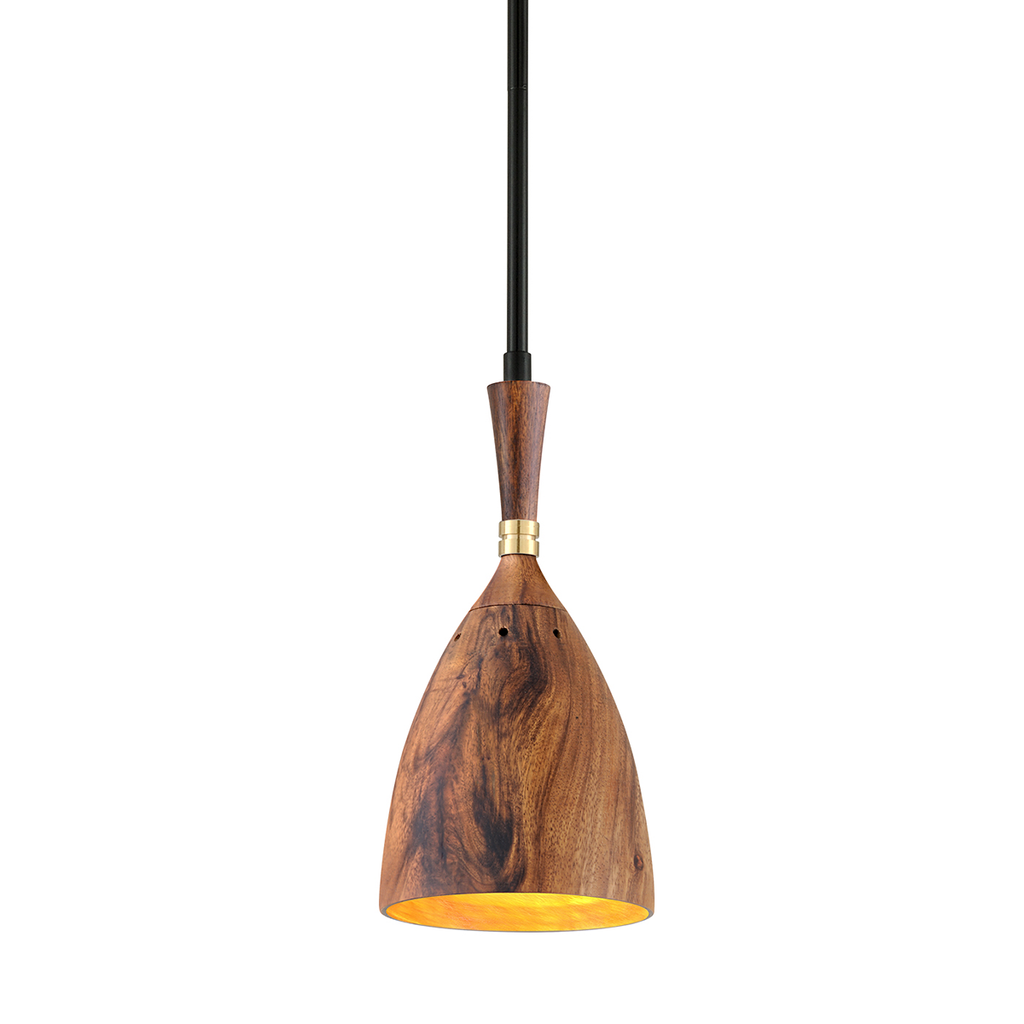 Utopia Pendant - Black Brass Acacia Wood Shades