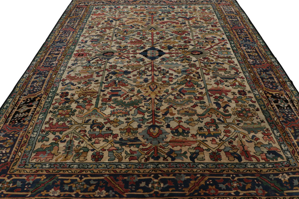 Vintage European Rug In Polychromatic Geometric Patterns