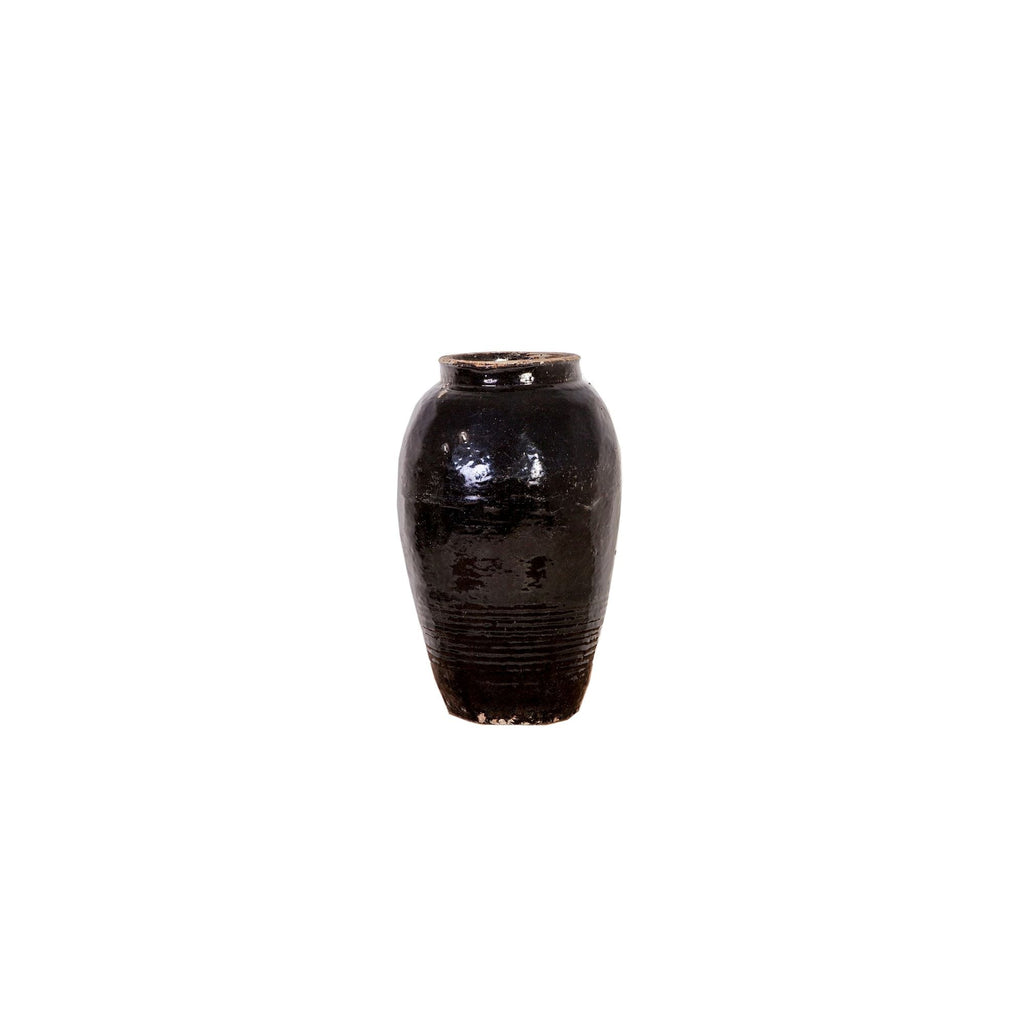 Vintage Black Glazed Wine Jar Large