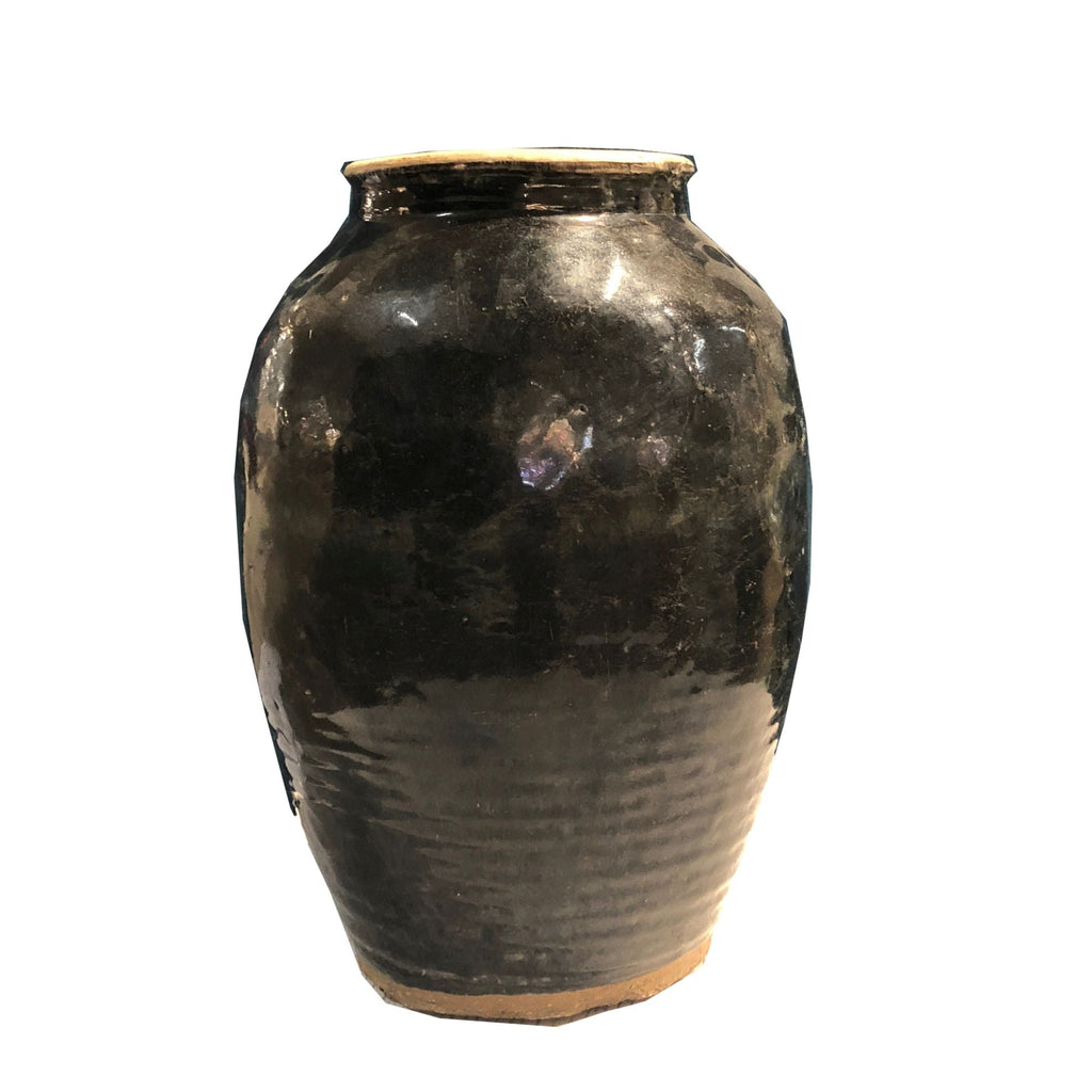 Vintage Black Glazed Wine Jar Medium