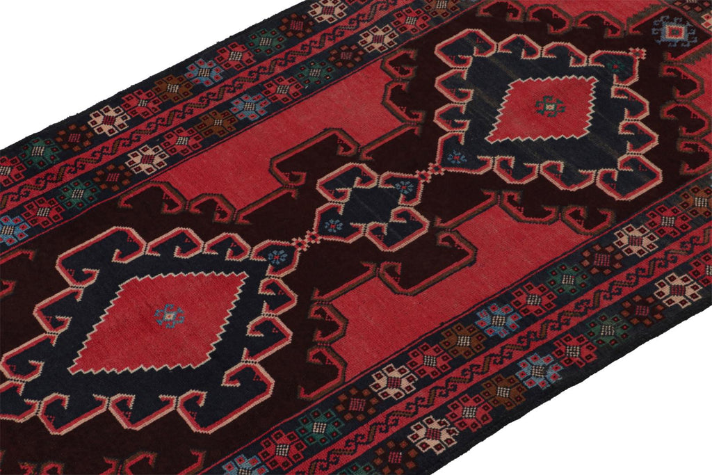 Vintage Balouch Persian Runner In Red Blue & Brown Patterns