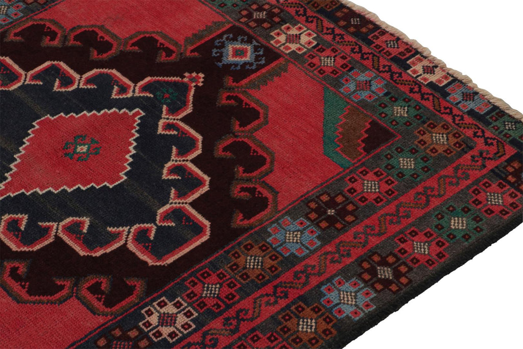 Vintage Balouch Persian Runner In Red Blue & Brown Patterns