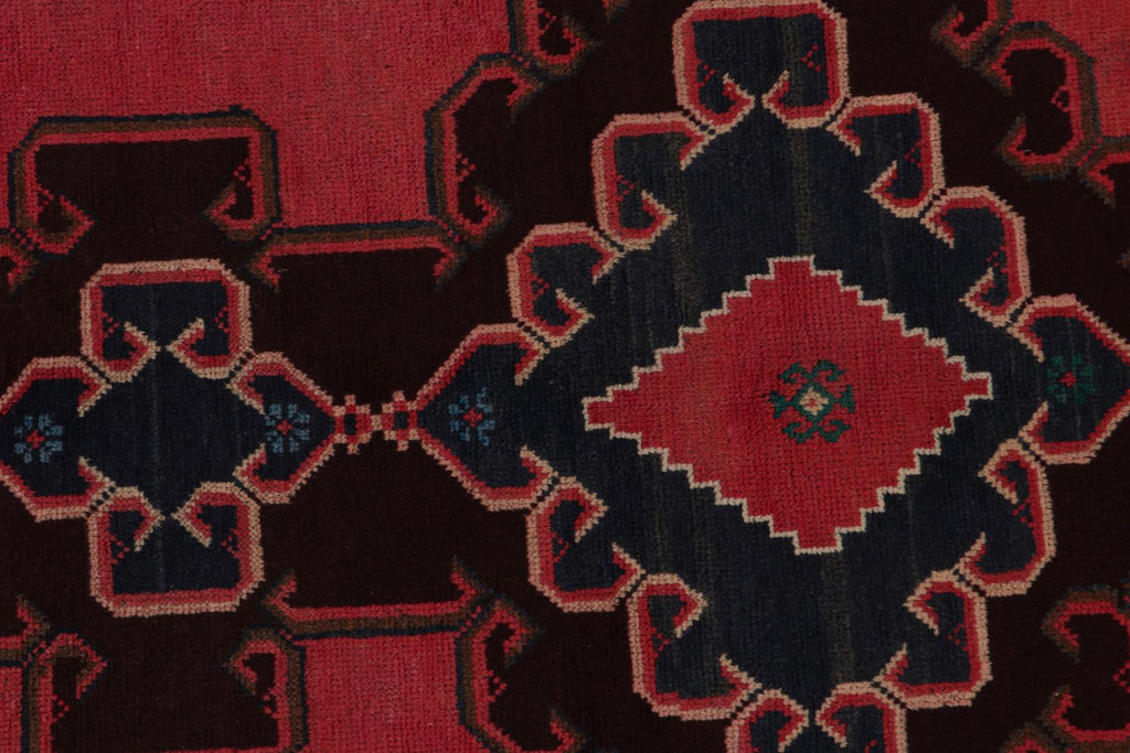 Vintage Balouch Persian Runner In Red Blue & Brown Patterns