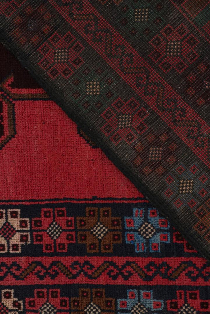 Vintage Balouch Persian Runner In Red Blue & Brown Patterns