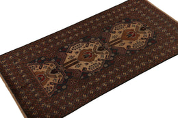 Vintage Balouch Persian Runner In Beige Brown & Blue Patterns