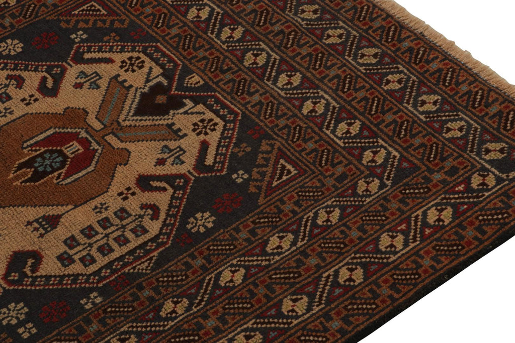 Vintage Balouch Persian Runner In Beige Brown & Blue Patterns