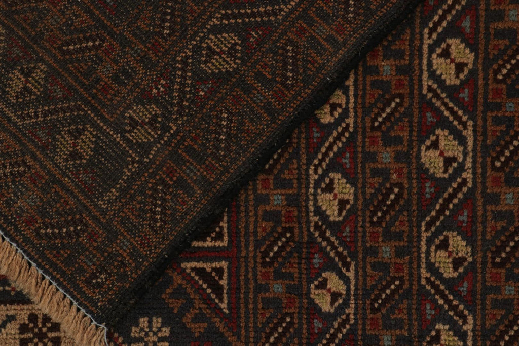 Vintage Balouch Persian Runner In Beige Brown & Blue Patterns