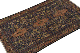 Vintage Balouch Tribal Rug In Brown & Blue Patterns