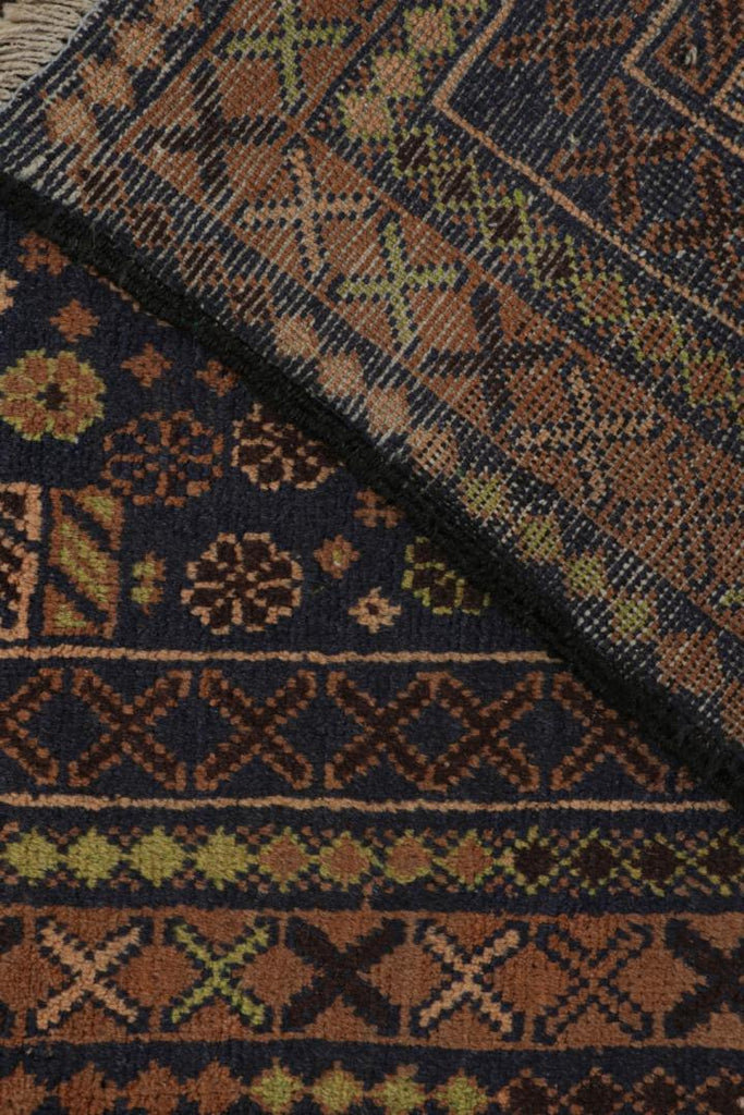 Vintage Balouch Tribal Rug In Brown & Blue Patterns