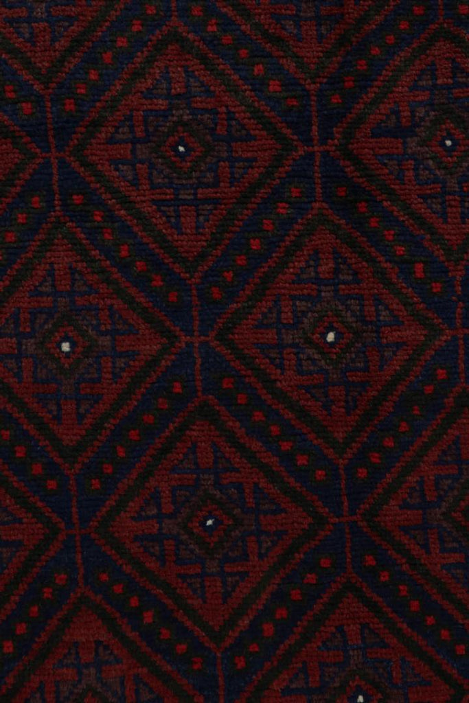 Vintage Balouch Tribal Rug In Red & Navy Blue Patterns