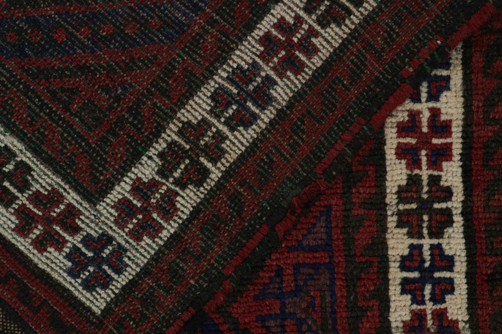 Vintage Balouch Tribal Rug In Red & Navy Blue Patterns