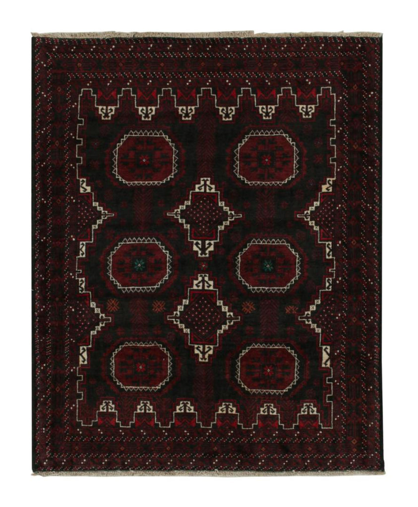 Vintage Balouch Tribal Rug In Red & Black Patterns