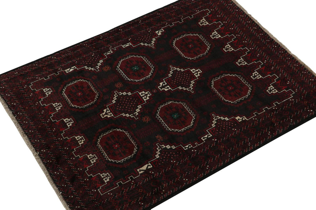 Vintage Balouch Tribal Rug In Red & Black Patterns