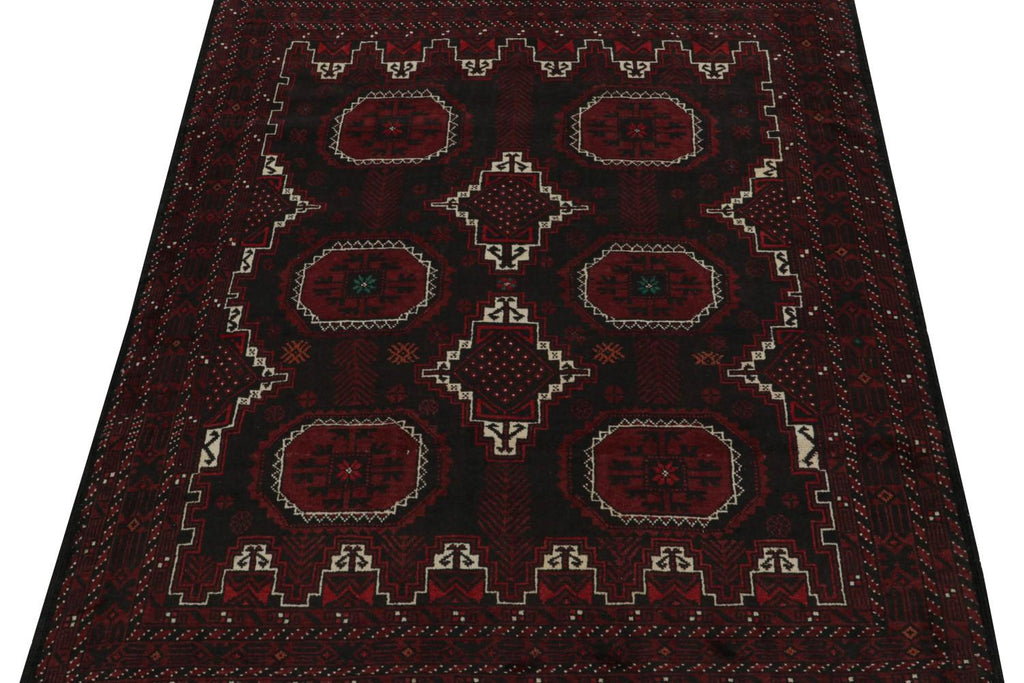 Vintage Balouch Tribal Rug In Red & Black Patterns