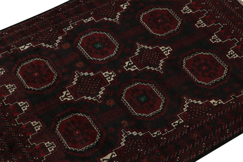 Vintage Balouch Tribal Rug In Red & Black Patterns