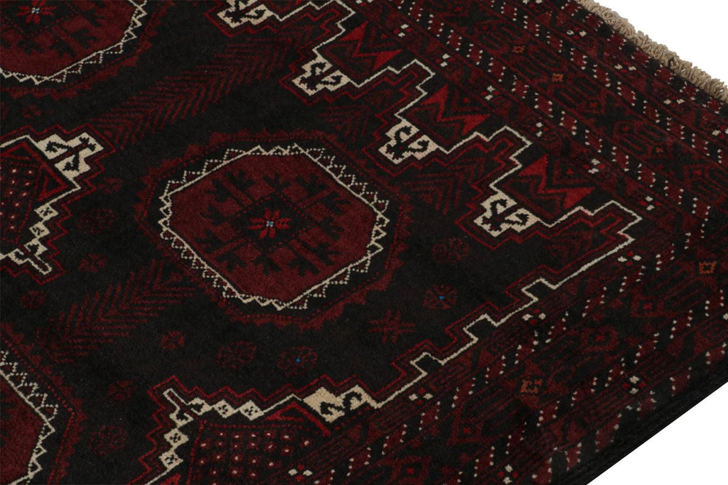 Vintage Balouch Tribal Rug In Red & Black Patterns