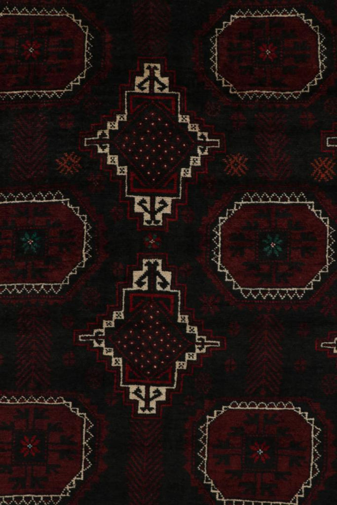 Vintage Balouch Tribal Rug In Red & Black Patterns