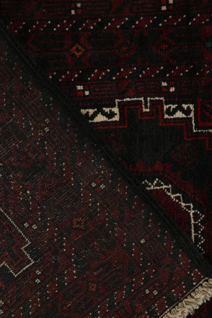 Vintage Balouch Tribal Rug In Red & Black Patterns