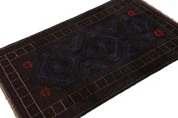 Vintage Balouch Tribal Rug With Blue & Black Geometric Patterns