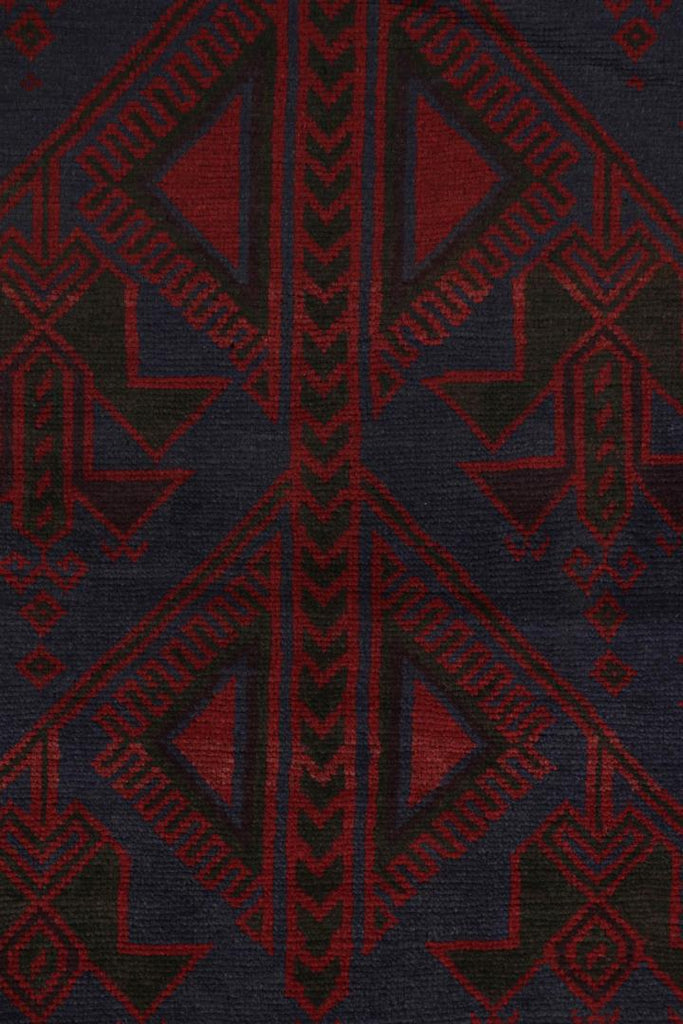 Vintage Balouch Tribal Rug In Red & Blue Geometric Patterns