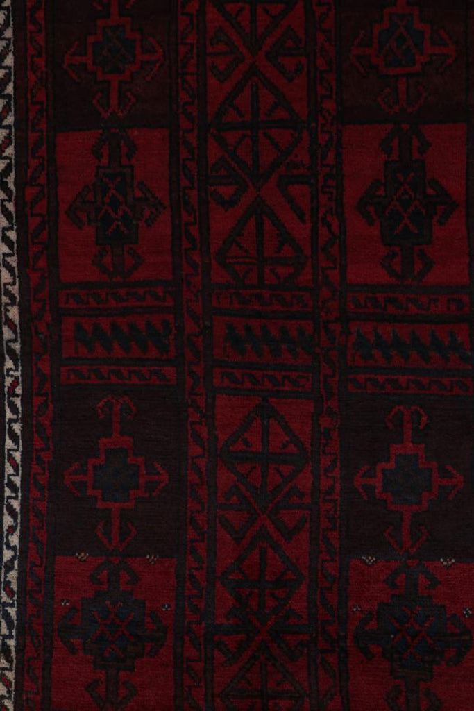 Vintage Balouch Tribal Rug In Red & Navy Blue Geometric Pattern