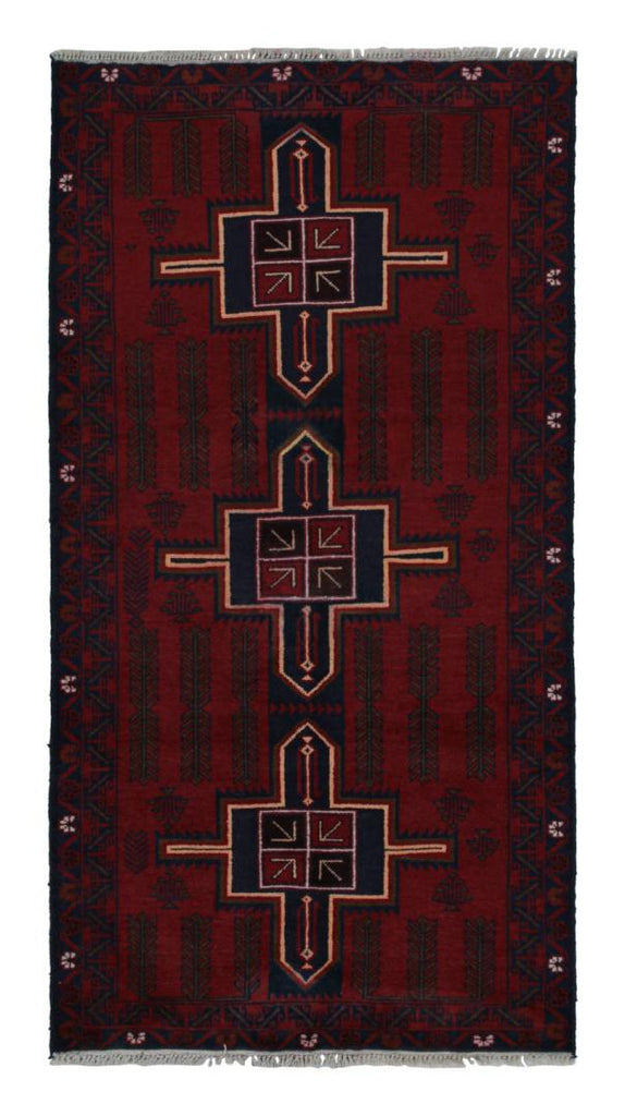 Vintage Balouch Tribal Runner Rug In Red With Geometric Patterns