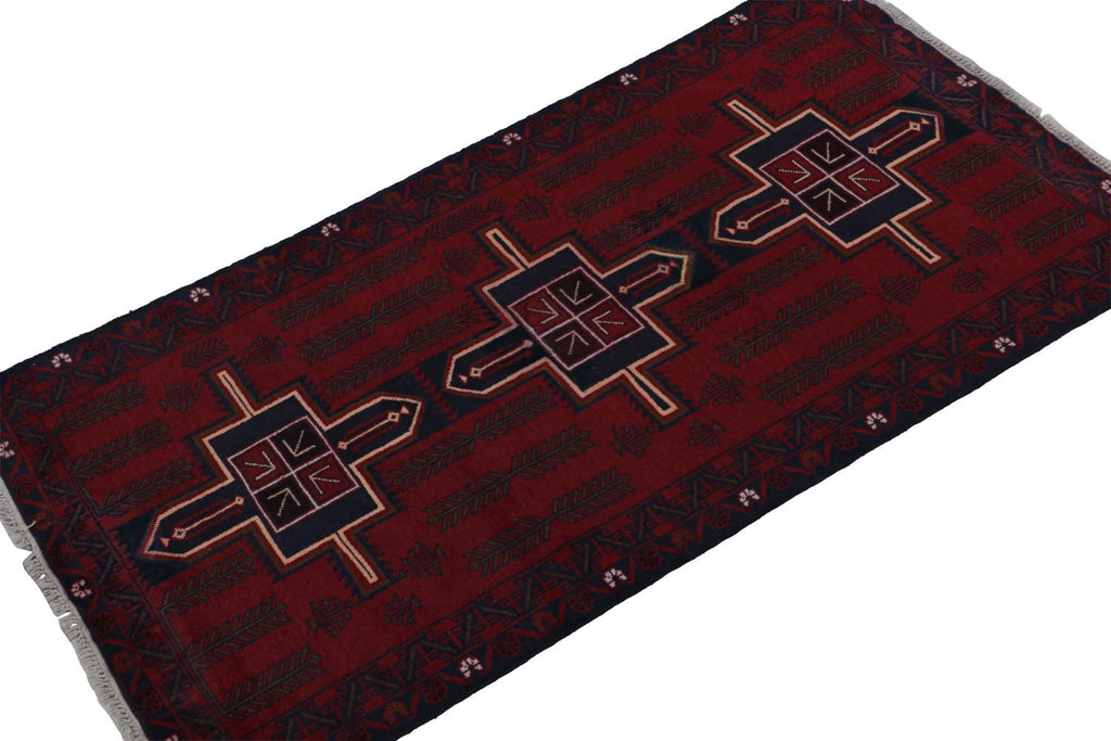 Vintage Balouch Tribal Runner Rug In Red With Geometric Patterns