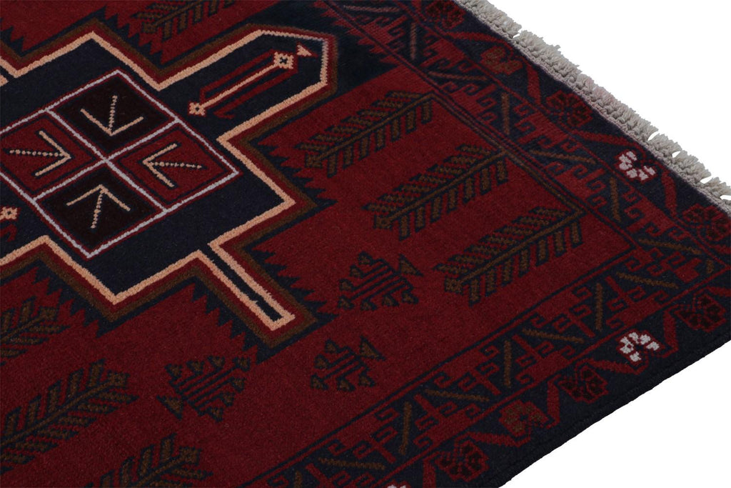 Vintage Balouch Tribal Runner Rug In Red With Geometric Patterns