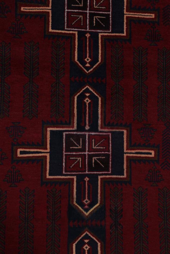 Vintage Balouch Tribal Runner Rug In Red With Geometric Patterns