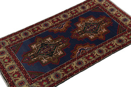 Vintage Balouch Tribal Runner In Red Blue & Brown Patterns