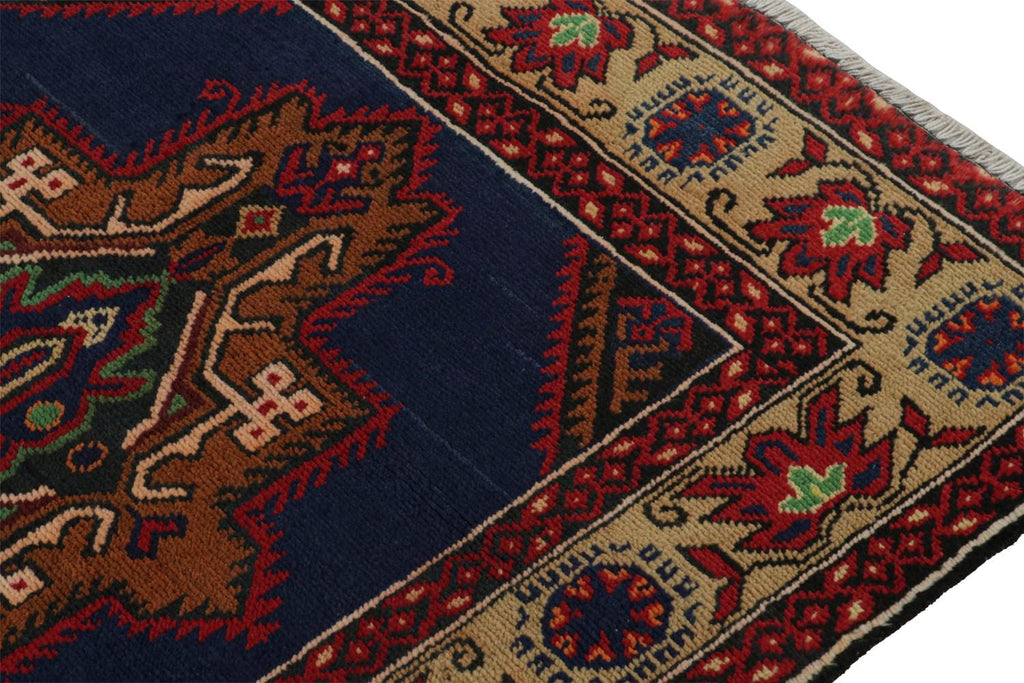 Vintage Balouch Tribal Runner In Red Blue & Brown Patterns