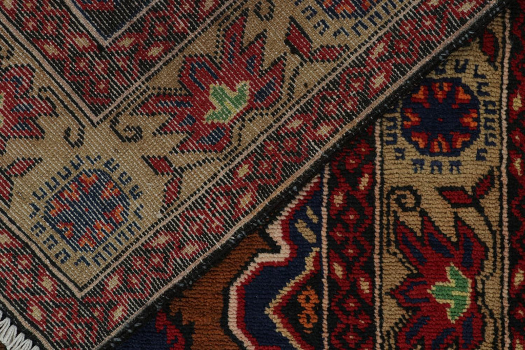 Vintage Balouch Tribal Runner In Red Blue & Brown Patterns