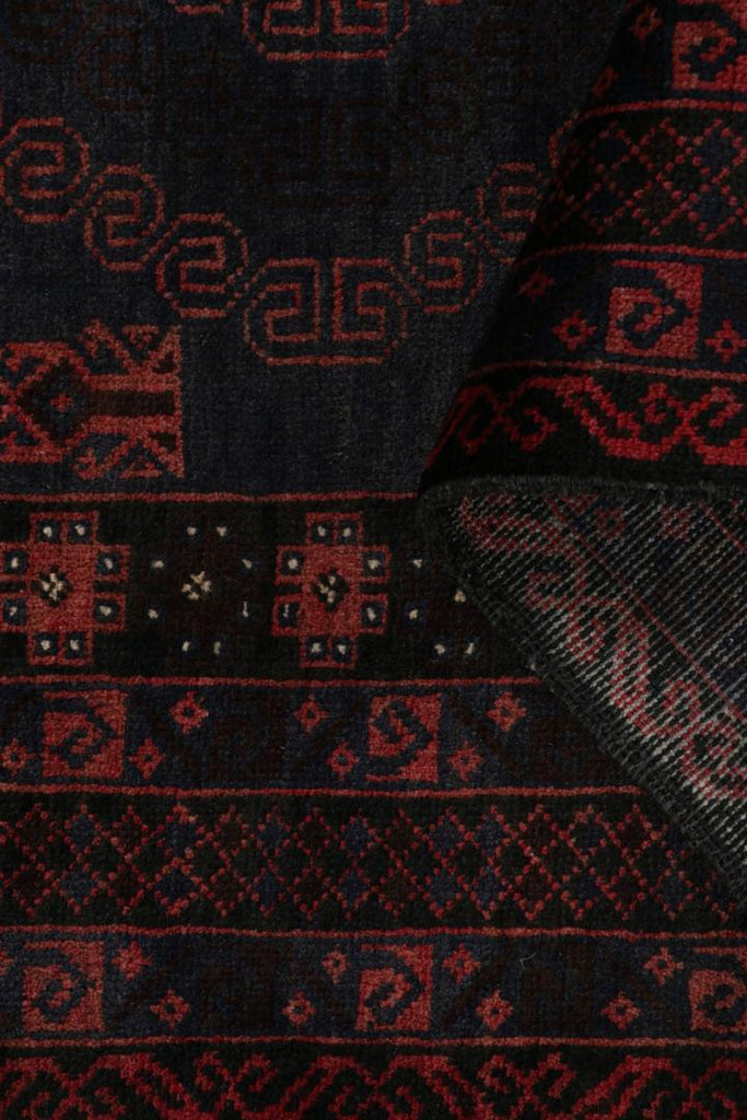 Vintage Balouch Tribal Rug In Red Blue & Brown Patterns 4x7