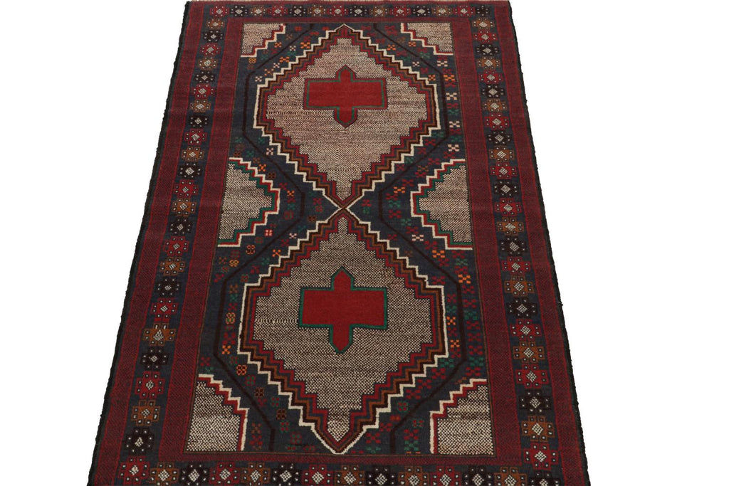 Vintage Balouch Tribal Rug In Navy Blue With Medallions