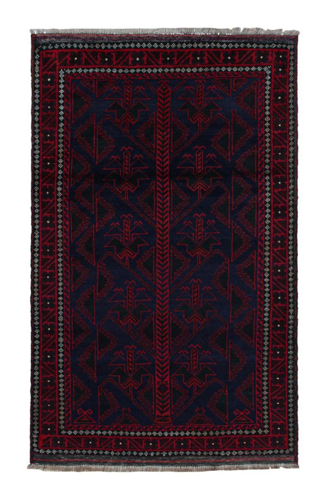 Vintage Balouch Tribal Rug In Blue With Red Geometric Patterns 4X6