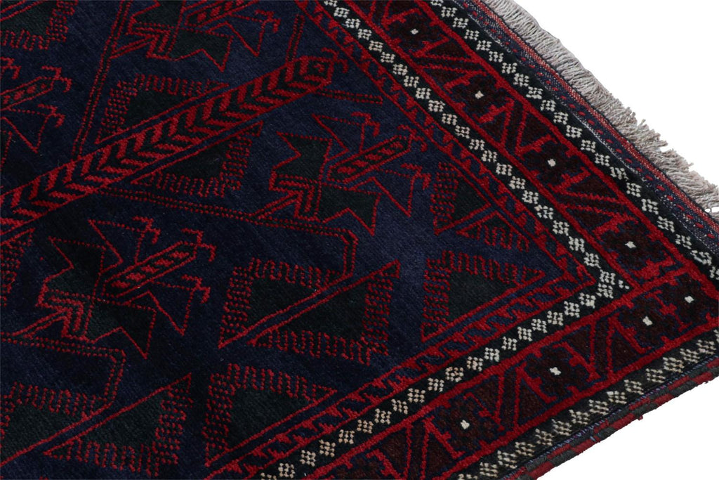 Vintage Balouch Tribal Rug In Blue With Red Geometric Patterns 4X6