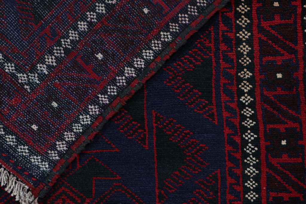 Vintage Balouch Tribal Rug In Blue With Red Geometric Patterns 4X6