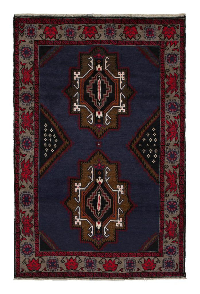 Vintage Balouch Persian Rug In Blue With Gold Red Black Patterns