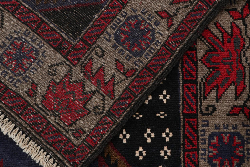 Vintage Balouch Persian Rug In Blue With Gold Red Black Patterns